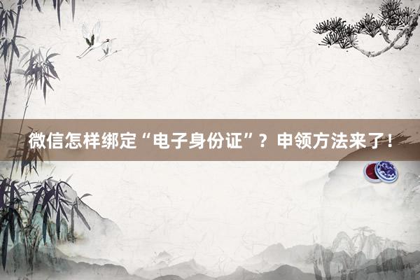 微信怎样绑定“电子身份证”？申领方法来了！